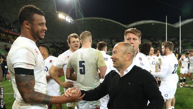 Courtney Lawes (left) with England head coach Eddie Jones