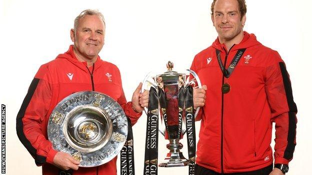 Wales coach Wayne Pivac (left) with his first Six Nations title and captain Alun Wyn Jones with his fifth