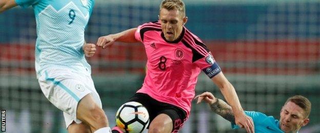 Darren Fletcher contests the ball for Scotland