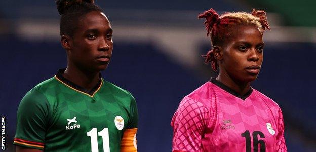 Barbra Banda and Hazel Nali in action at the Tokyo Olympics