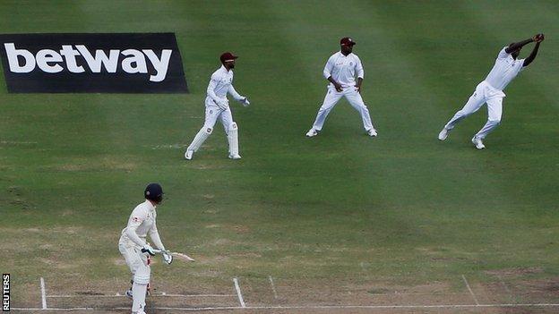 Keaton Jennings is caught by Jason Holder