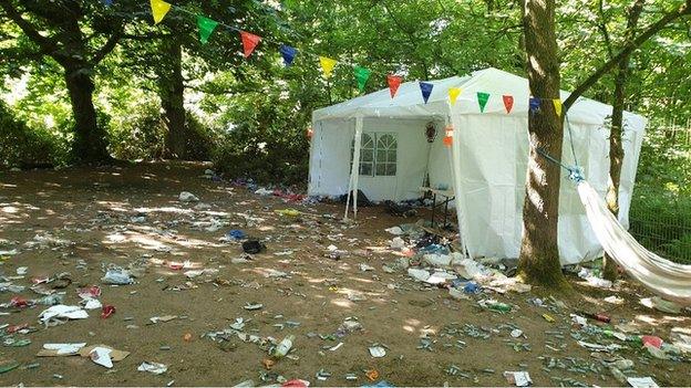 Marquee and rubbish left after 'illegal rave'