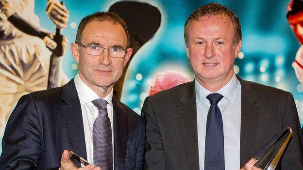 Martin O'Neill and Michael O'Neill at the Manager of the Year awards in Dublin