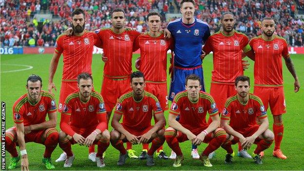 The Wales team that beat Belgium 1-0 lines up for a picture