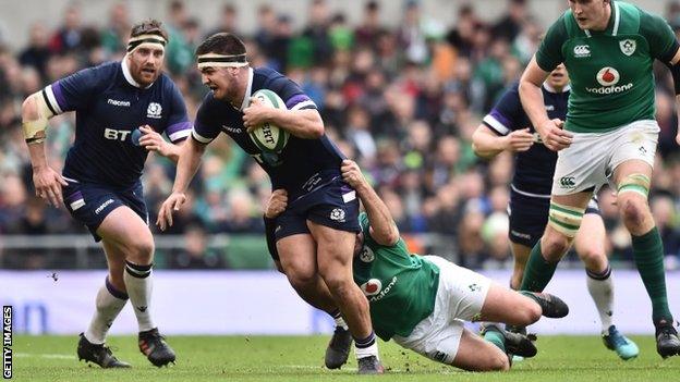 Stuart McInally carries the ball for Scotland