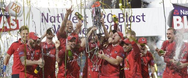 Lancashire celebrate winning the 2015 T20 Blast