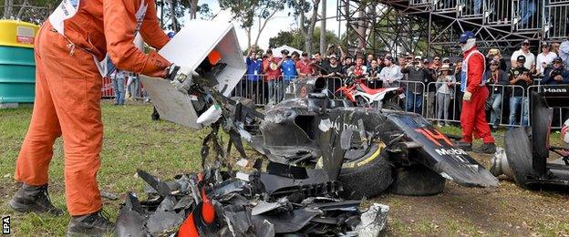 Wreckage of Alonso's car