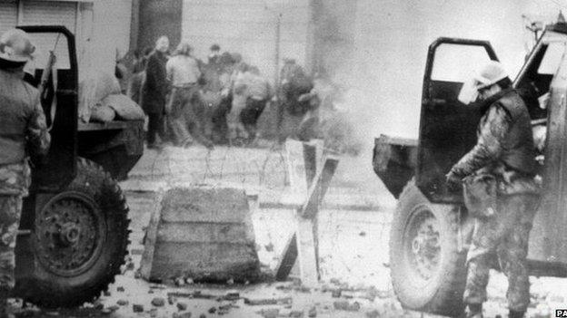 Troops and protestors on Bloody Sunday