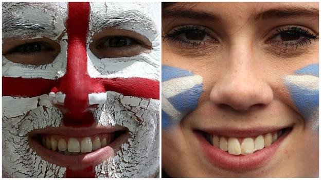 England and Scotland fan with painted faces