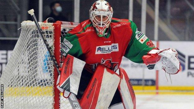 Cardiff Devils' netminder Mac Carruth made 31 saves in the semi-final second leg against Dundee Stars