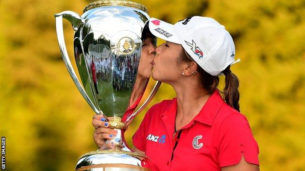 Lydia Ko celebrates winning the Canadian Women's Open