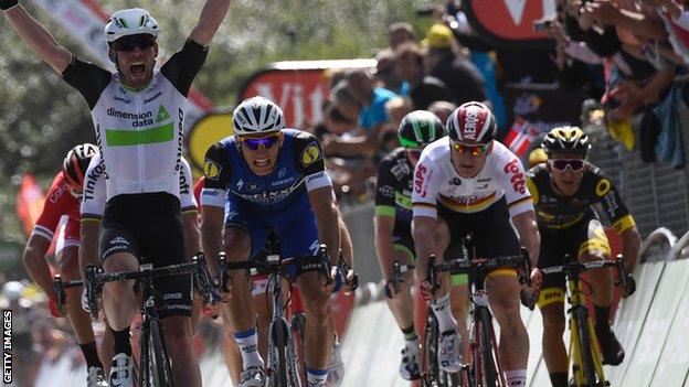 (l-r) Mark Cavendish, Marcel Kittel and Andre Greipel