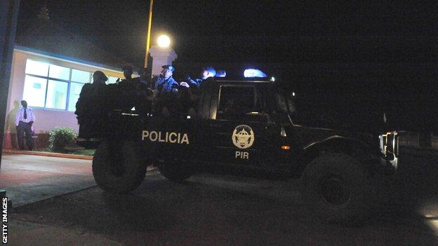 Angolan military personnel stand guard near the Olympic village, hosting the players and members of the teams playing in the African Cup of Nations, in Cabinda following the attack