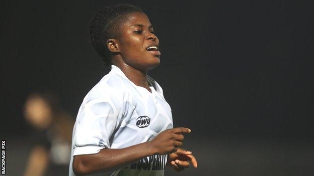 Mercy Itimi celebrates a goal for Bayelsa Queens