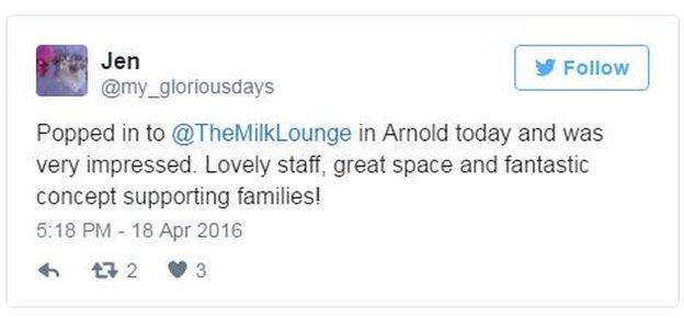 ‎@my_gloriousdays: Popped in to @TheMilkLounge in Arnold today and was very impressed. Lovely staff, great space and fantastic concept supporting families!