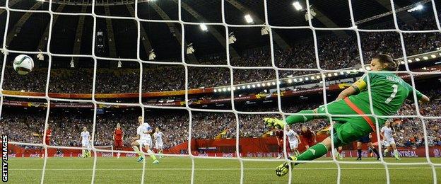 Carli Lloyd scores from the penalty spot