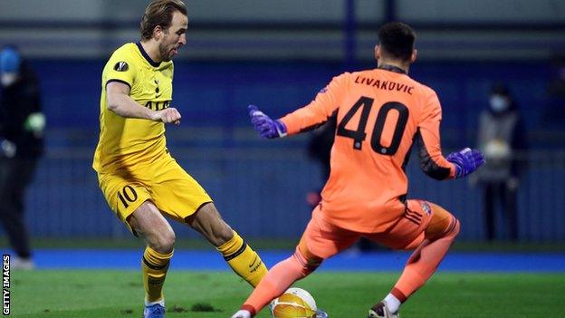 Dinamo Zagreb keeper Dominik Livakovic made three important saves to deny Harry Kane