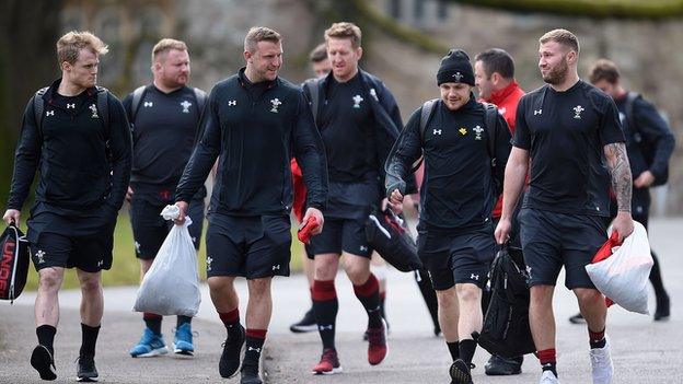 Ross Moriarty with Wales team mates