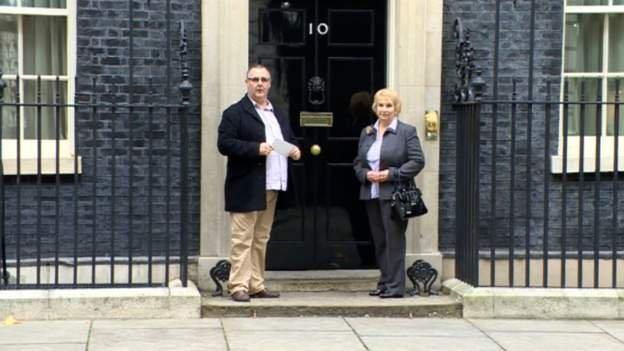 Campaigners Roy Messenger and Glenis at Downing Street