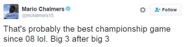 Memphis Grizzlies' Mario Chalmers hit is own late three-pointer in the 2008 NCAA final for Kansas