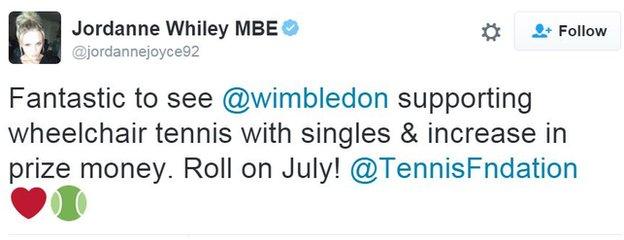 Jordanne Whiley tweet