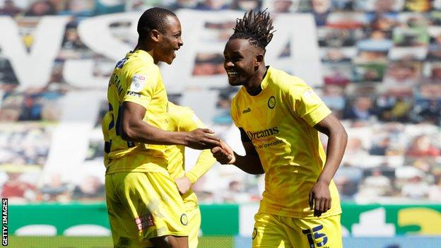 Admiral Muskwe celebrates his third goal of the season