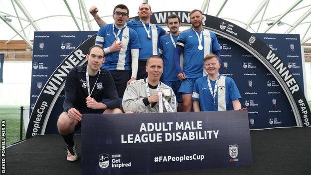 Danby Rovers celebrate winning the Adult Male Disability League category