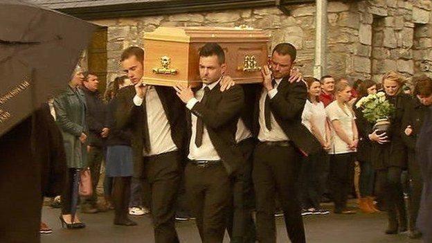 Karen's coffin is carried at funeral in Analeentha, County Cork