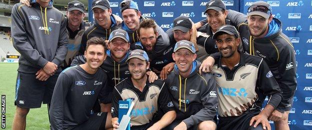 New Zealand with the T20 series trophy