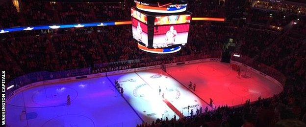 The scene before a National Hockey League match between Washington Capitals and Calgary Flames