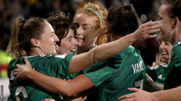 Northern Ireland celebrate after beating North Macedonia