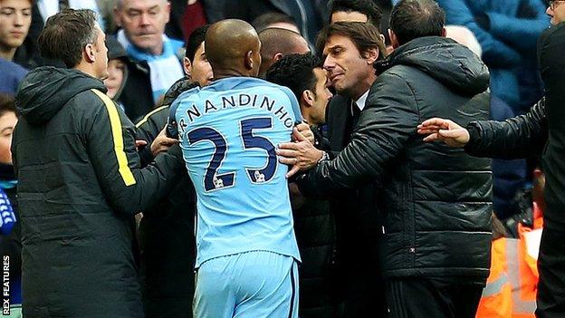 Antonio Conte after Manchester City's midfielder Fernandinho is sent off