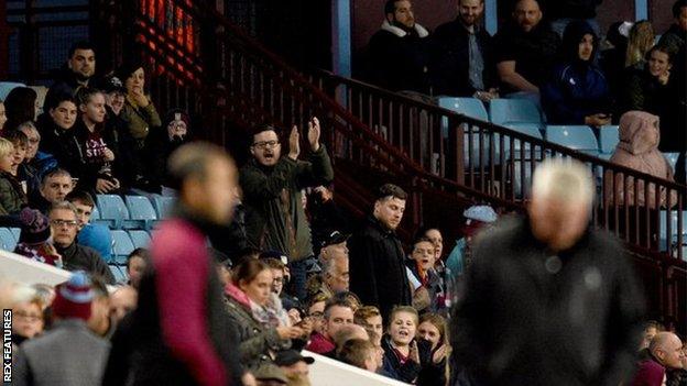 Aston Villa fans react to manager Steve Bruce during their 3-3 draw with Preston - his final game before being sacked