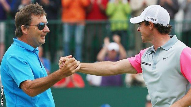 JP Fitzgerald and Rory McIlroy celebrate the 2014 Open success at Hoylake