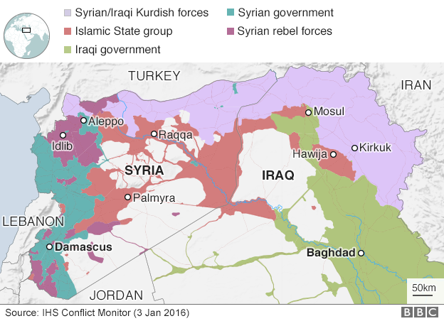 Map showing control of Syria and Iraq (3 January 2017)