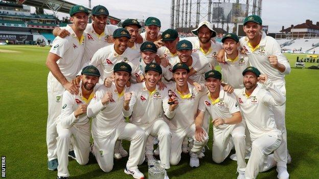 Australia celebrate with Ashes urn