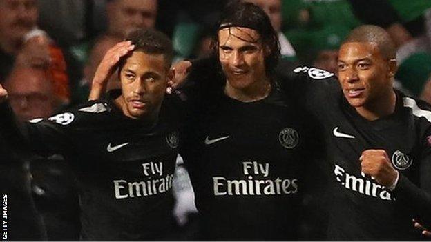 Neymar, Kylian Mbappe and Edinson Cavani