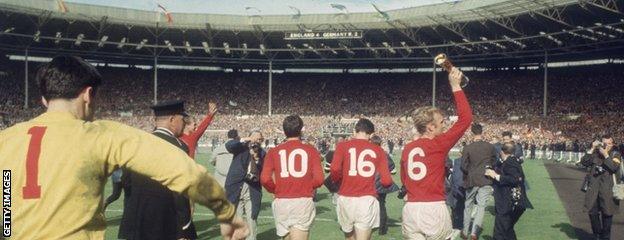 England celebrate their victory in the 1966 World Cup final at Wembley