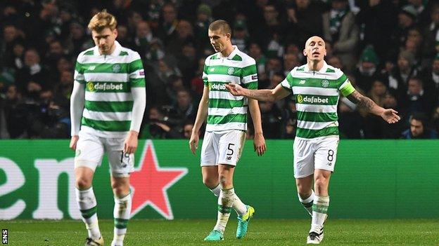 Celtic's Stuart Armstrong, Jozo Simunovic and Scott Brown