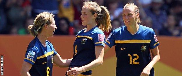 Ellyse Perry in action for Australia's football team