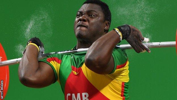 Weightlifter Petit Minkoumba in action at Rio 2016