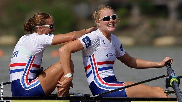 Polly Swann (right) enjoyed great success in the coxless pairs with Helen Glover