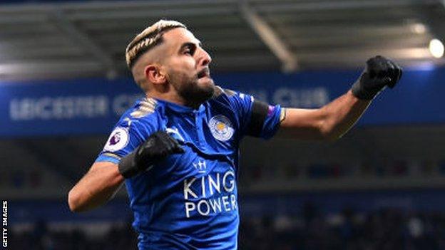 Riyad Mahrez celebrates his goal against Watford