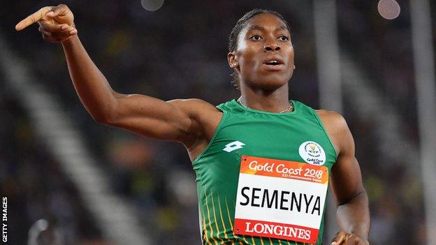 Caster Semenya celebrates after winning the women's 800m at the 2018 Commonwealth Games at Gold Coast