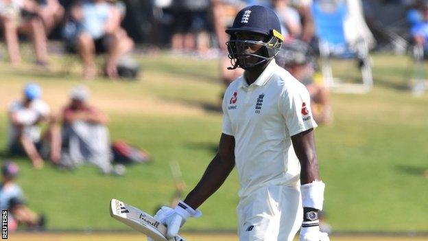 Jofra Archer walks off the field at the Bay Oval