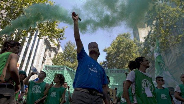 Government workers on strike in Buenos Aires in February