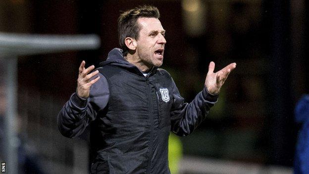 Dundee boss Neil McCann remonstrates on the sidelines