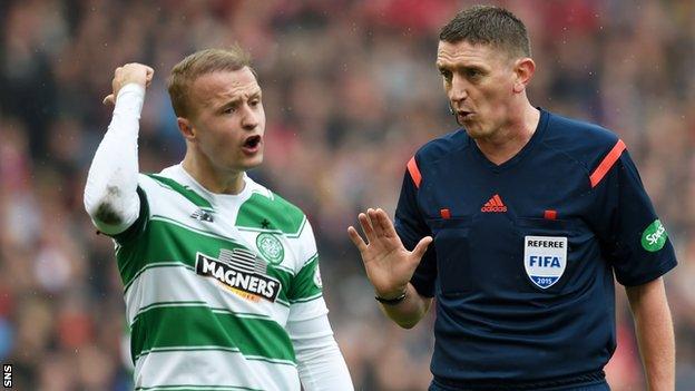 Leigh Griffiths shares his feelings with referee Craig Thomson