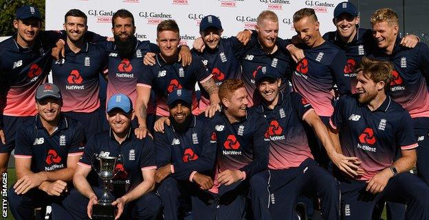 England celebrate with the trophy