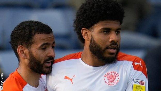 Ellis Simms (right) has scored 10 goals in 23 appearances for Blackpool since joining on loan from Premier League side Everton in January